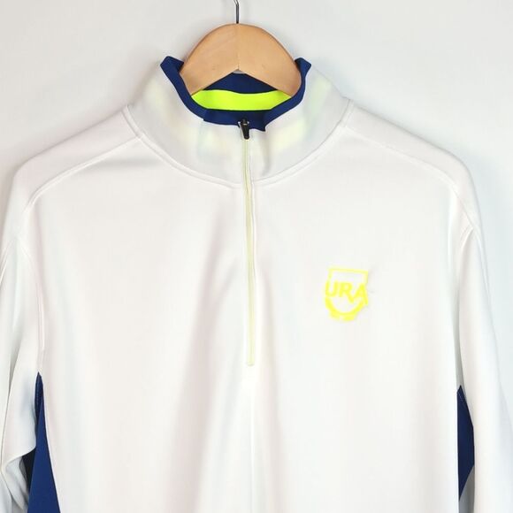NIKE GOLF Men's White Blue Neon Quarter Zip Pullover Size Large URA Logo Sport - Picture 3 of 13